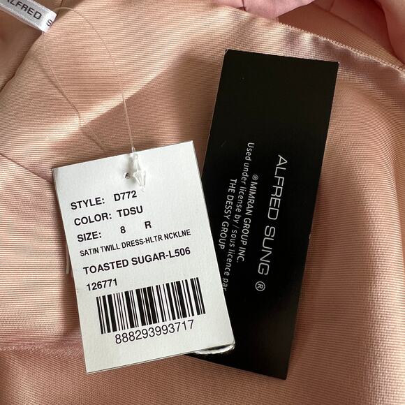 Alfred Sung Dress Size 8 Satin Twill Halter High Neck Toasted Sugar Gown D772 - Picture 4 of 15